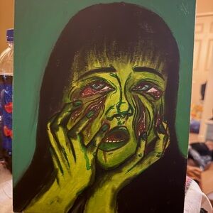 Emotive Green Portrait Art Canvas